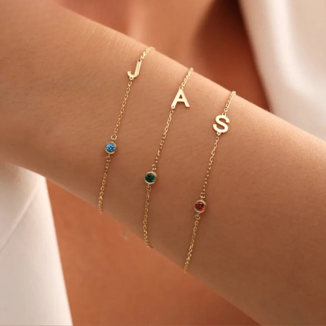 Mimi Birthstone Initial Bracelet